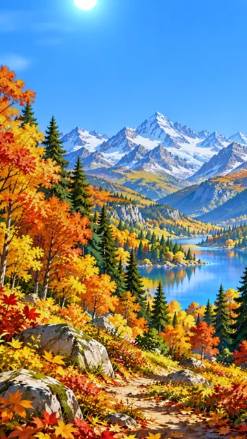Wald im Herbst, rotes und orangefarbenes Laub