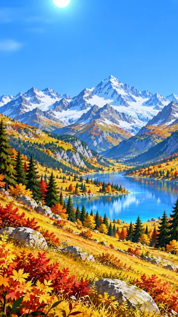 Berge im Herbst, goldene Bäume