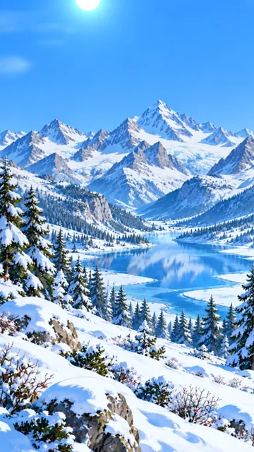 Berge im Winter, verschneite Tannen