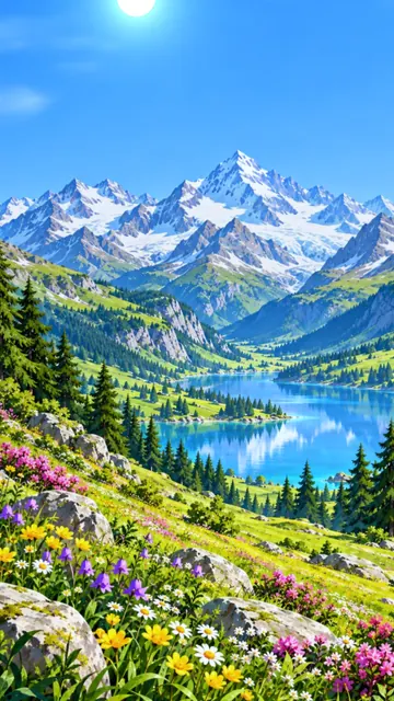 Berge im Frühling, blühende Wiese
